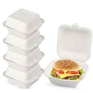 Boîte à hamburger en bagasse de canne à sucre 6x6, conteneur alimentaire jetable à emporter, boîte alimentaire en bagasse, boîte à hamburger biodégradable - Product Image 1