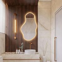 Miroir de salle de bain LED en forme de nuage irrégulier, sans cadre, à fixation murale, commande tactile, anti-buée, miroir de vanité éclairé