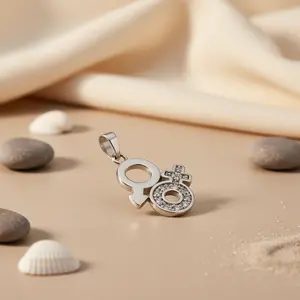 Colgante de Plata 925 con Símbolo Intersexual, Estilo Religioso con Diamantes, Joyería de Identidad de Género, Bañado en Rodio, Oro de 14K y Oro Rosa - Product Image 3