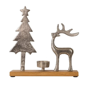 Bougeoir élégant en métal et arbre de Noël avec base en bois pour la décoration festive argentée de la meilleure qualité et la décoration intérieure - Product Image 1