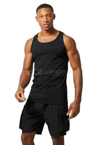 Singlet de sport noir pour homme en coton et élasthanne, débardeur d'entraînement sans manches, haut de fitness respirant et très extensible - Product Image 3