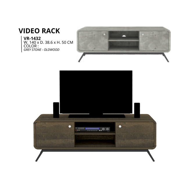 EXPO Modern Minimalist VR-1432 TV Stand MDF Metal Video Rack Cabinet Grey Stone Oldwood Finish Bedroom Living Room Eco-Friendly