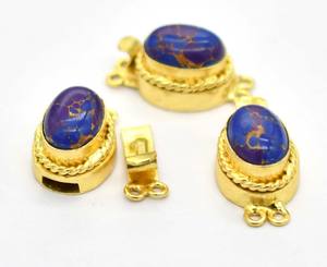 Violet Turquoise Gemstone 1-3 Brin Ovale Boîte Fermoir 18K Plaqué Or 26X15X10MM Composants de Fabrication de Bijoux B620 - Product Image 4