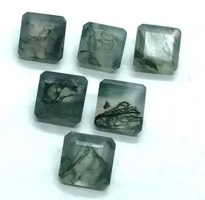 Green moss agate kite facet loose gemstones for ring jewelry Natural moss agate square cut