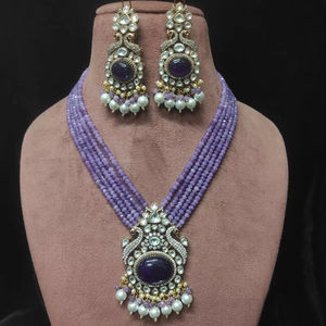 Boucles d'oreilles en plaqué or antique de créateur, ensemble de colliers Polki, bijoux de mariée avec zircon en laiton pour célébration de mariage - Product Image 1