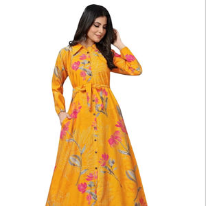 Vente en gros Modal Chanderi Imprime Avec Ceinture Motif Anarkali Robe Style Kurtis collection - Product Image 1