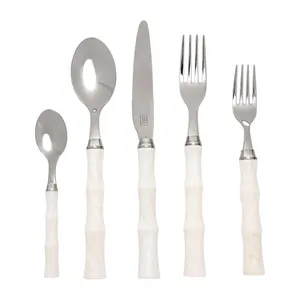 Set Of 5 Stainless Steel Flatware Cutlery With Bamboo Bone Handles Hotel Ware and Restaurant Silverware Metal Cutlery Set