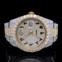 Jam Tangan Mekanik Analog Edisi Terbatas Mewah untuk Pria, Gaya Hip Hop, Custom Emas Kuning Hitam Bertabur Moissanite VVS, Bahan Stainless Steel