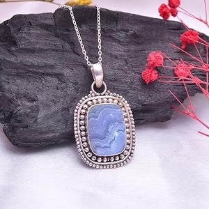 Piedra preciosa de ágata de encaje azul, colgante de plata de ley 925 al por mayor, colgante de collar de joyería fina con colgante de plata 925, joyería - Product Image 2