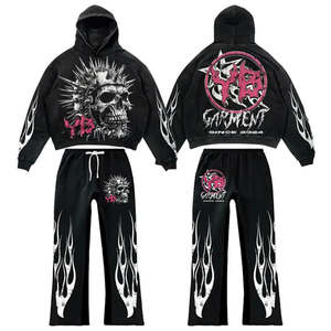 Conjuntos de Sudadera con Capucha y Pantalones Deportivos Cortos de Estilo Vintage Lavado Ácido de Alta Calidad Personalizados para 2024 - Product Image 3