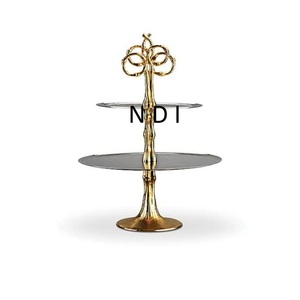 Support à gâteau à 2 étages en métal de style classique pour mariage et fêtes d'anniversaire, finition argentée, pour usage domestique - Product Image 1