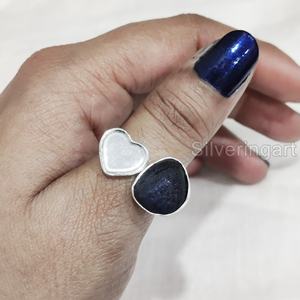 Joyería de piedra en bruto, anillo para mujer, zafiro azul Natural, piedra preciosa, piedra natal de septiembre, corazón ajustable, anillo de Plata de Ley 925 - Product Image 2