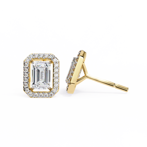 18K Gold Unique <b>Stud</b> Earrings with <b>Emerald</b> Cut Lab-Grown Diamond Geometric Bezel Setting Rose Gold White Gold Trendy Style - Product Image 1