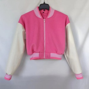 Chaquetas gruesas acolchadas de lana satinada recortada para mujer personalizadas, chaqueta Bomber Varsity Letterman, chaqueta de cuero genuino para mujer - Product Image 3