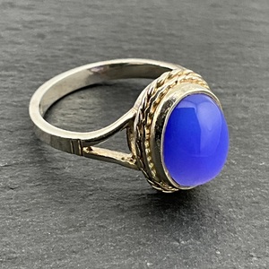 Bague en argent sterling 925 faite à la main ovale bleu calcédoine pierre précieuse bague parfaite bijoux fins cadeau de mariage pour elle - Product Image 3