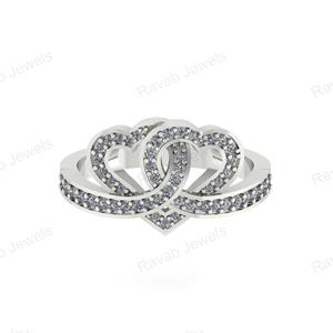 Vente en gros de bagues en argent sterling 925 plaqué or avec double cœur creux en zircon, lunette pour toujours, cadeau d'anniversaire de mariage, bon - Product Image 4