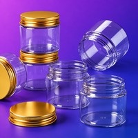 Pot cosmétique en plastique PET transparent personnalisé avec logo, couvercle en aluminium doré, large ouverture pour l'emballage de crèmes, vente en gros