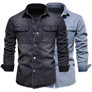 Veste en jean bleu et noir pour hommes, mode automne, tendance cool, vestes en jean pour hommes, veste décontractée, vêtements d'extérieur, service OEM personnalisé - Product Image 2