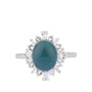 Anillo de Jadeíta Olmeca de 4.55ct con Topacio Blanco en Plata de Ley, Joyería Hiphop Hecha a Mano, Corte Ovalado, Certificado IGI - Product Image 1