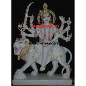 Estatua de Durga Maa en Mármol Blanco Hecha a Mano, Escultura Tradicional de la Diosa Hindú sobre León, para Decoración del Hogar o Templo, Arte Indio - Product Image 3