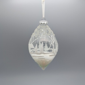 Ornement de Noël en verre clair de haute qualité imprimé de scène d'hiver blanc pailleté pour décorations d'arbre ou de boule - Product Image 2