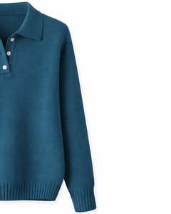 Suéter de Punto Personalizado para Mujer, Cuello Polo, Color Azul Verde Azulado, Manga Larga, Suave, Informal, para Uso Diario, Moda al por Mayor - Product Image 4
