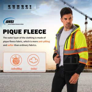 Veste de travail imperméable en polyester de classe 2 de haute qualité pour hommes Sweat-shirt à capuche avec fermeture éclair Logo personnalisé Sécurité réfléchissante à haute visibilité - Product Image 5