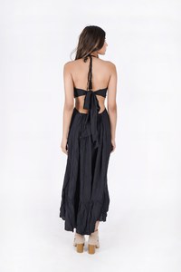Vacances d'été Femmes Vert Midi Longueur V-Neck Casual Boho Ring Backless Ladies Holiday Sun Dress for Women - Product Image 6