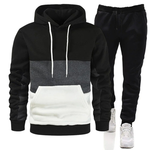 Men's Casual Sportswear Set Solid Color Patchwork Hoodie and <b>Pants</b> With Custom Logo Fashion Tracksuits - Product Image 1