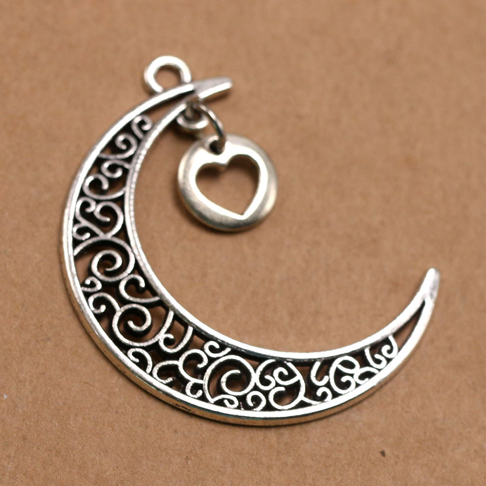 Lune + amour couleur argent antique plaqué