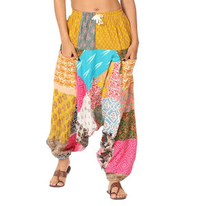 Femmes écologique haute coton Harem Joggers doux respirant lâche toile cordon Patch travail décontracté Boho pantalon pantalon - Product Image 1