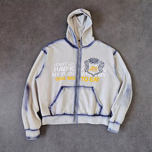 Ensemble deux pièces personnalisé, pantalon de survêtement, 100% coton, molleton français, hiver, vintage, respirant, sweat-shirt à fermeture éclair, ensembles bleu délavé, imprimé DTG - Product Image 3