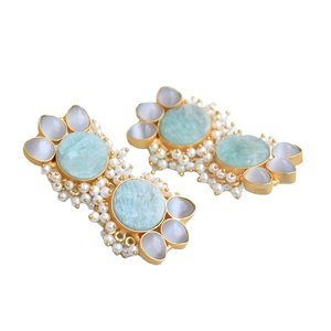 Pendientes de Latón de Exportación al por Mayor, Pendientes de Piedra Orgánica, Acabado de Latón Antiguo, Diseño Boho Chic, Calidad de Exportación al por Mayor - Product Image 2