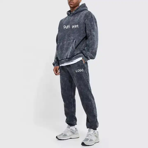 Chándal con logotipo bordado personalizado para hombre, nueva moda, sudaderas de peso pesado, conjuntos de dos piezas para otoño e invierno, chándal ácido lavado para hombre - Product Image 3