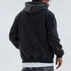 Sudadera con capucha lavada con ácido desgastado Sudaderas con capucha de invierno Vintage para hombre en blanco - Product Image 2
