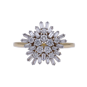 Bague classique pour femme en or 14 carats plaqué rhodium, sertie de diamants naturels en grappe, diamants taille brillant, d'inspiration florale - Product Image 1