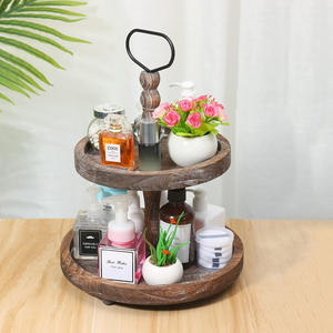 ถาดไม้สองชั้นแบบชนบทถาดไม้ทรงกลม2ชั้นหรูหราสำหรับบ้านไร่ถาดเครื่องประดับไม้สำหรับเค้กกาแฟขนมผลไม้จานสำหรับใช้ - Product Image 3