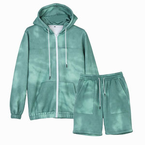 Conjunto de pantalones cortos con capucha y cremallera de algodón de alta calidad profesional Unisex para hombre con estampado de tinte de corbata para verano e invierno conjuntos profesionales con capucha - Product Image 6