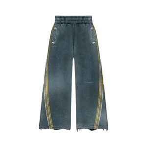 Sudaderas con capucha de algodón con estampado de pantalla de felpa francesa, pantalones acampanados con paneles, ropa de calle, chándales de lavado ácido para hombres, transpirables - Product Image 4