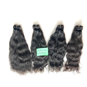 100% Extensions de cheveux indiens bruts vierges naturels non transformés, tissage noir, faisceaux ondulés avec alignement des cuticules du temple, couleur noire - Product Image 5