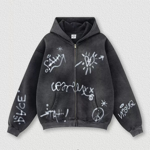 Sudadera con Capucha y Cremallera Extra Grande con Estampado DTG Personalizado para Hombre, Sudadera con Capucha de Alta Calidad, 100% Algodón, Lavado Ácido Vintage - Product Image 1