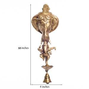 Colgante de pared Ganesha de latón dorado Diya con campana y Dancing Idol Premium decoración de pared hecha a mano - Product Image 4