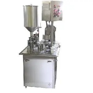 Cangkir Yogurt putar Semi otomatis mesin segel pengisi cangkir Yogurt mesin kemasan cangkir dispenser mesin pengemasan Yogurt 1-4-R