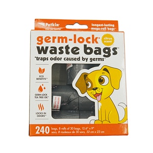 ถุงเก็บมูลสัตว์เลี้ยง Petkin Germ-Lock กลิ่นซิตรัส 240 ชิ้น ดักจับกลิ่น พร้อมน้ำมันทีทรี ใช้แล้วทิ้ง - Product Image 1