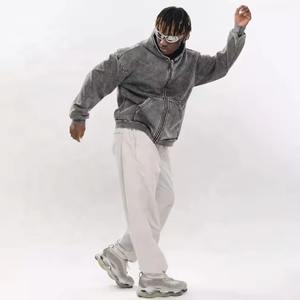 Custom logo high GSM Acid Washing Distress <b>Men</b> Hoodie <b>Zipper</b> <b>Cardigan</b> Hooded Hoodie Fleece Retro Style Loose <b>Men</b> Hoodies - Product Image 5