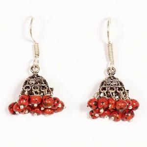 Kriaa <b>Red</b> <b>Drops</b> Black Oxidised Jhumkis Fashion Chandelier <b>Earrings</b> 1301610 - Product Image 1