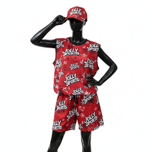 Ensemble de short de basket-ball pour femmes, polyester premium, maille respirante, haut sans manches rouge, short, logo sublimé, ensembles pour femmes, 100% coton - Product Image 6