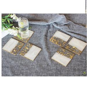 Sous-verres modernes en résine, motif de fleurs dorées et sous-verres en résine avec fleurs pressées, sous-verres en résine époxy pour cadeau de Noël - Product Image 2