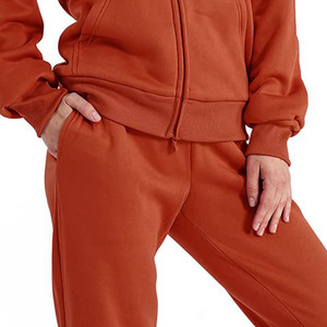 Conjunto de chándal deportivo de gimnasio de algodón 100% para mujer, chaqueta con cremallera completa sólida, Sudadera con capucha, Jogger, ropa de entrenamiento de talla grande para correr - Product Image 2