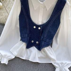 Modern Slim-Fit Vintage Charm Light Wash <b>Corset</b> Denim Top Timeless Structured for Casual Chic <b>Fashion</b> for Winter and Summer - Product Image 6
